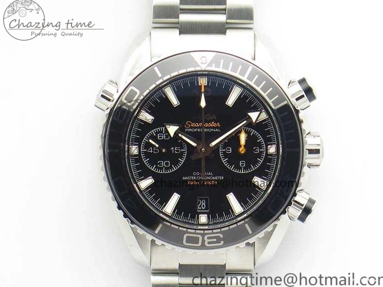 0513 Planet Ocean Master Chrono SS OM 1:1 Best Edition Black Dial On SS Bracelet A9900 V Fashionable 8113